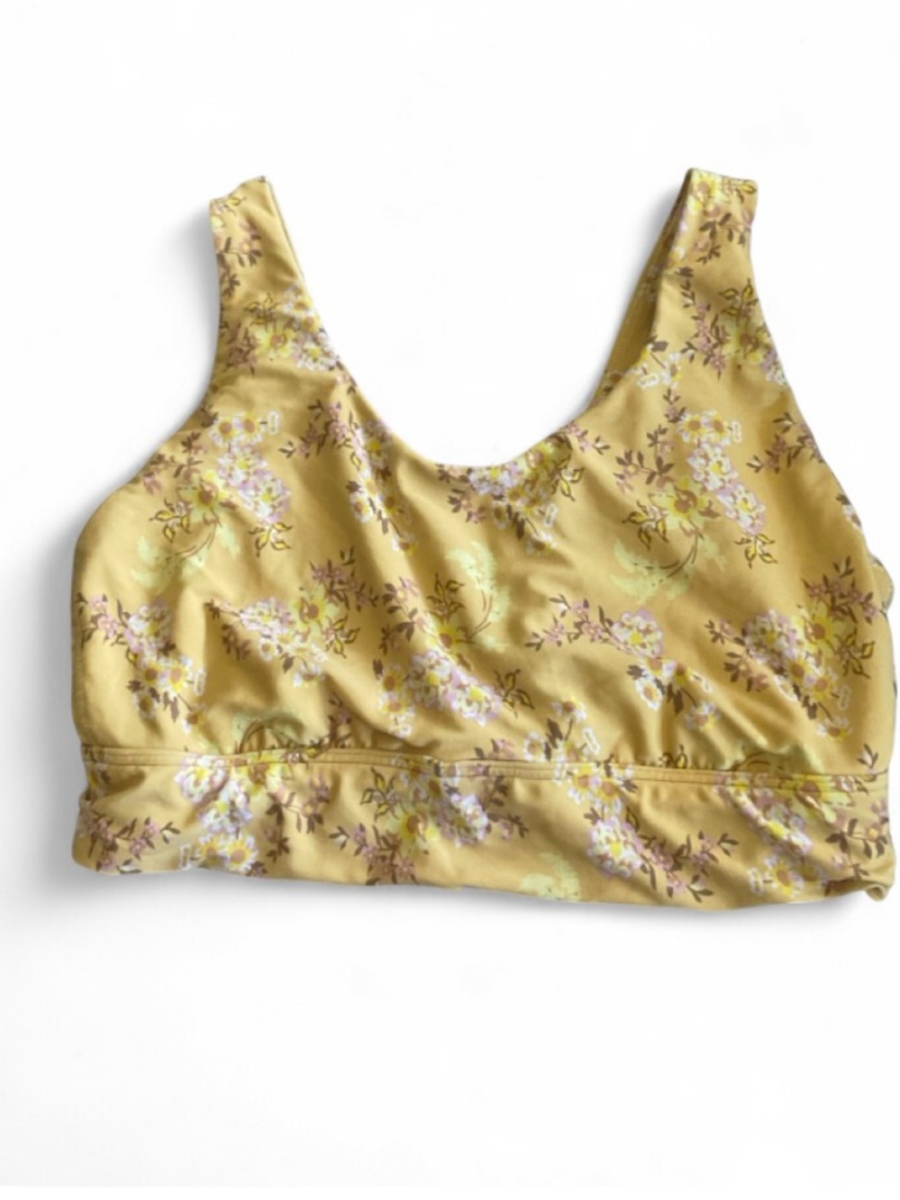 OFFLINE by AERIE (American Eagle) Floral Yellow Scoop Neck Sports Bralette Top
